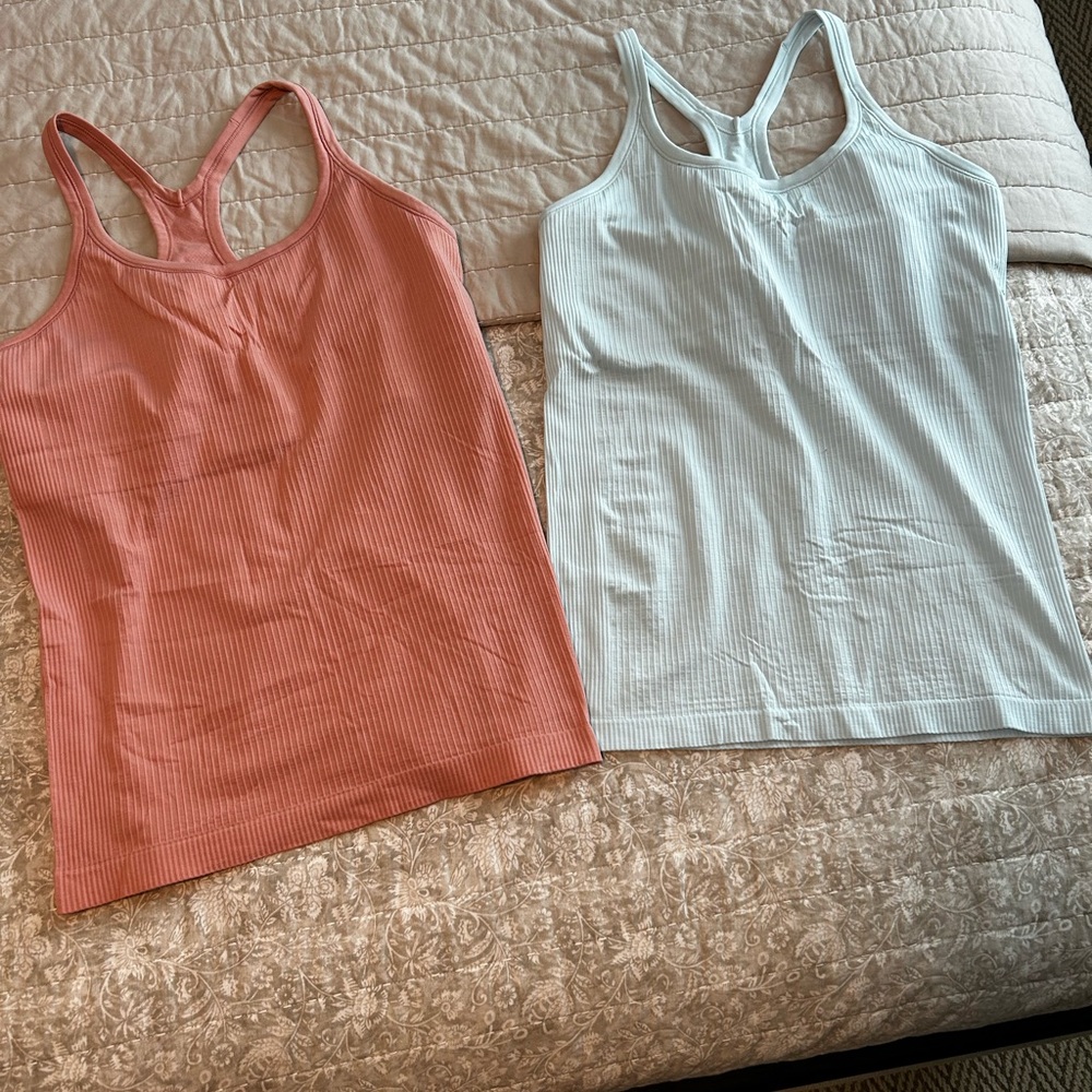 LULULEMON  (Bundle of 2) Ribbed Tank Tops in Coral and Light Blue